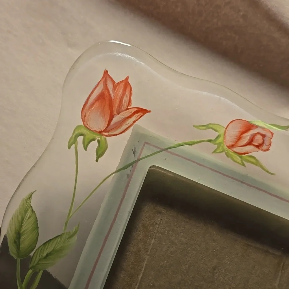 STIFFEL Glass Hand Painted Tulip Flower Picture Frame 9.5